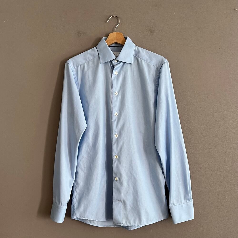 Eton Slim Fit Dress Shirt Men 38 15 Blue Signature Twill Cotton